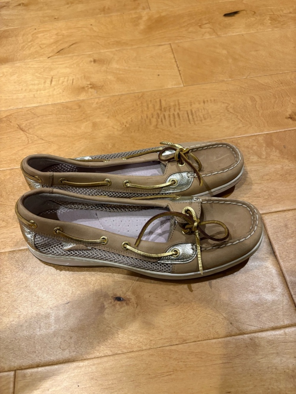 Sperry top sliders women’s boat shoes loafers tan gold sz 10